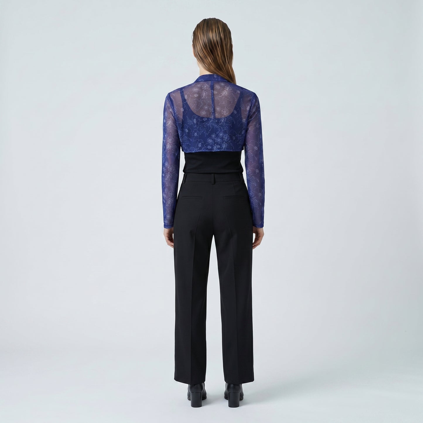 Cropped Blue Floral Mesh Jacket
