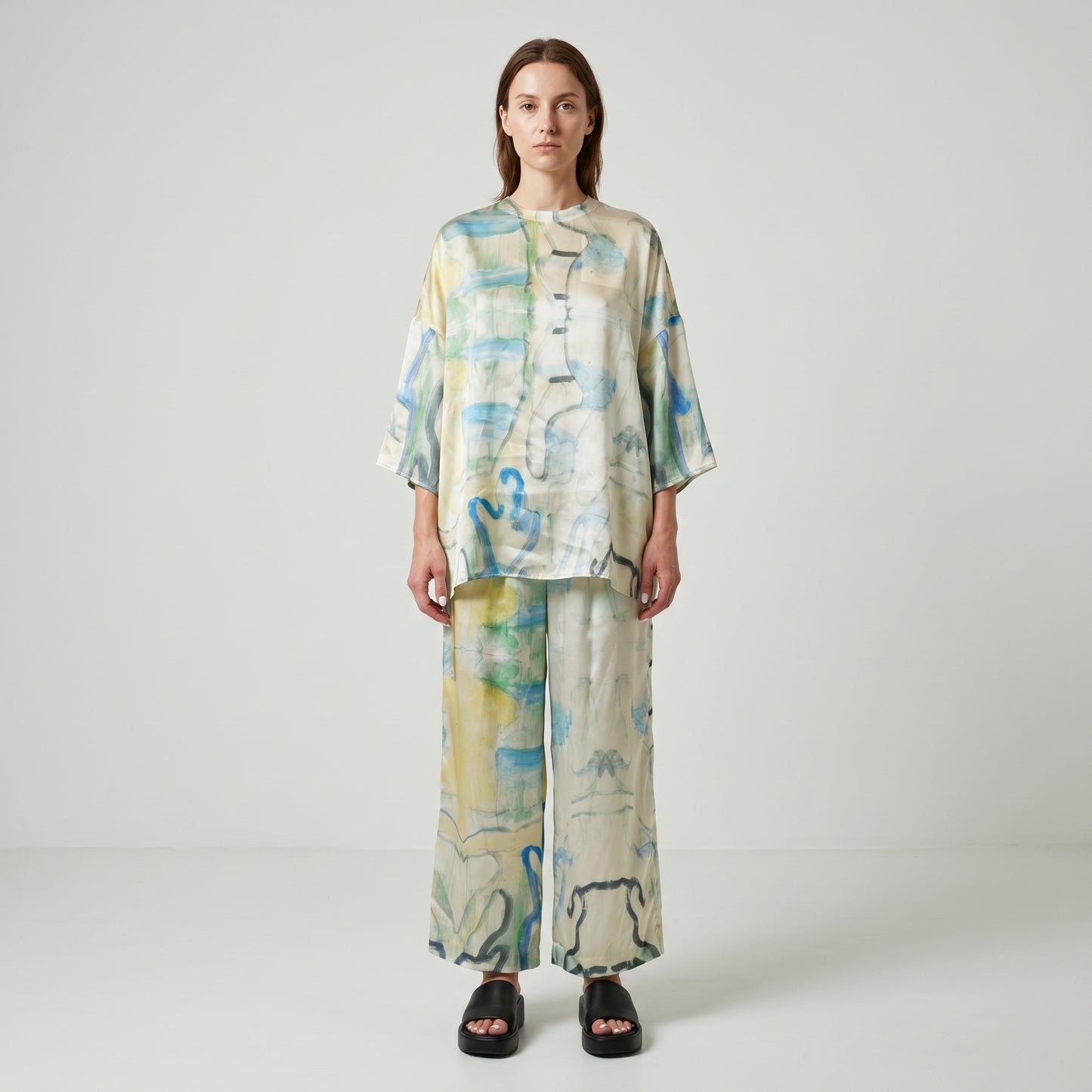 Abstract Print Silk Oversized Top