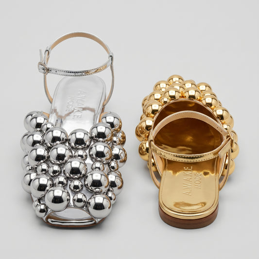 Metallic Beaded Flat Sandals