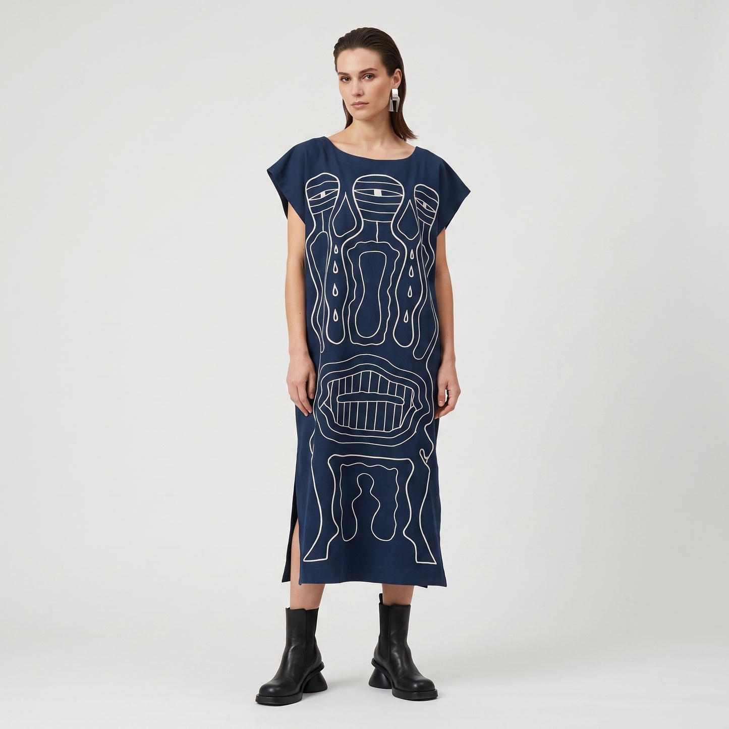 Graphic Embroidered Navy Tunic