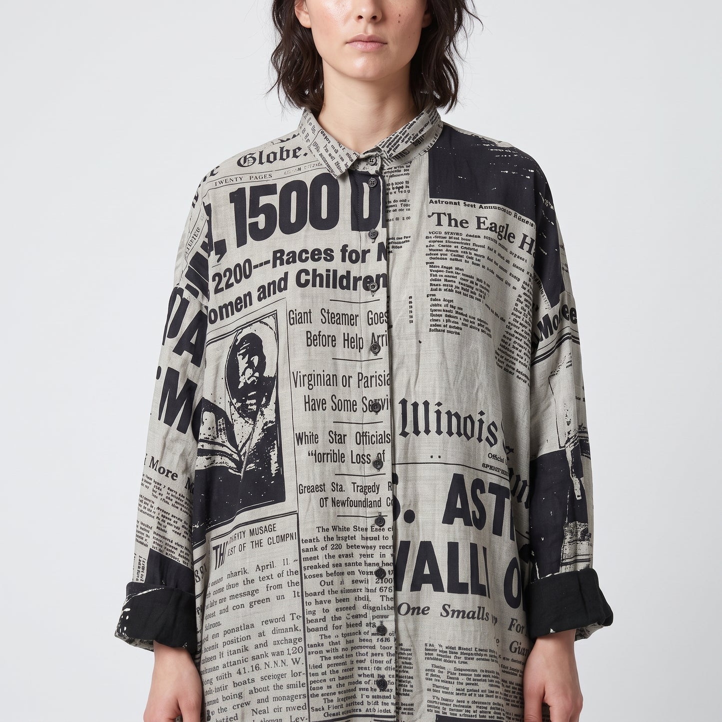 Newspaper Print Oversized Button-Down