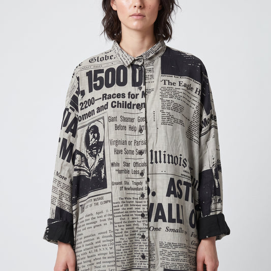 Newspaper Print Oversized Button-Down
