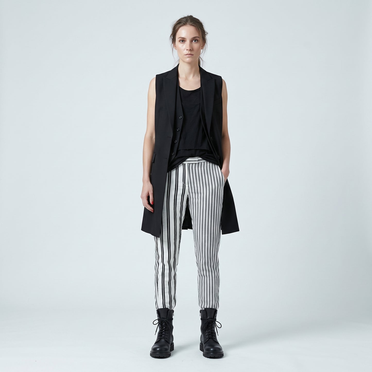 Asymmetric Striped Tailored Trousers