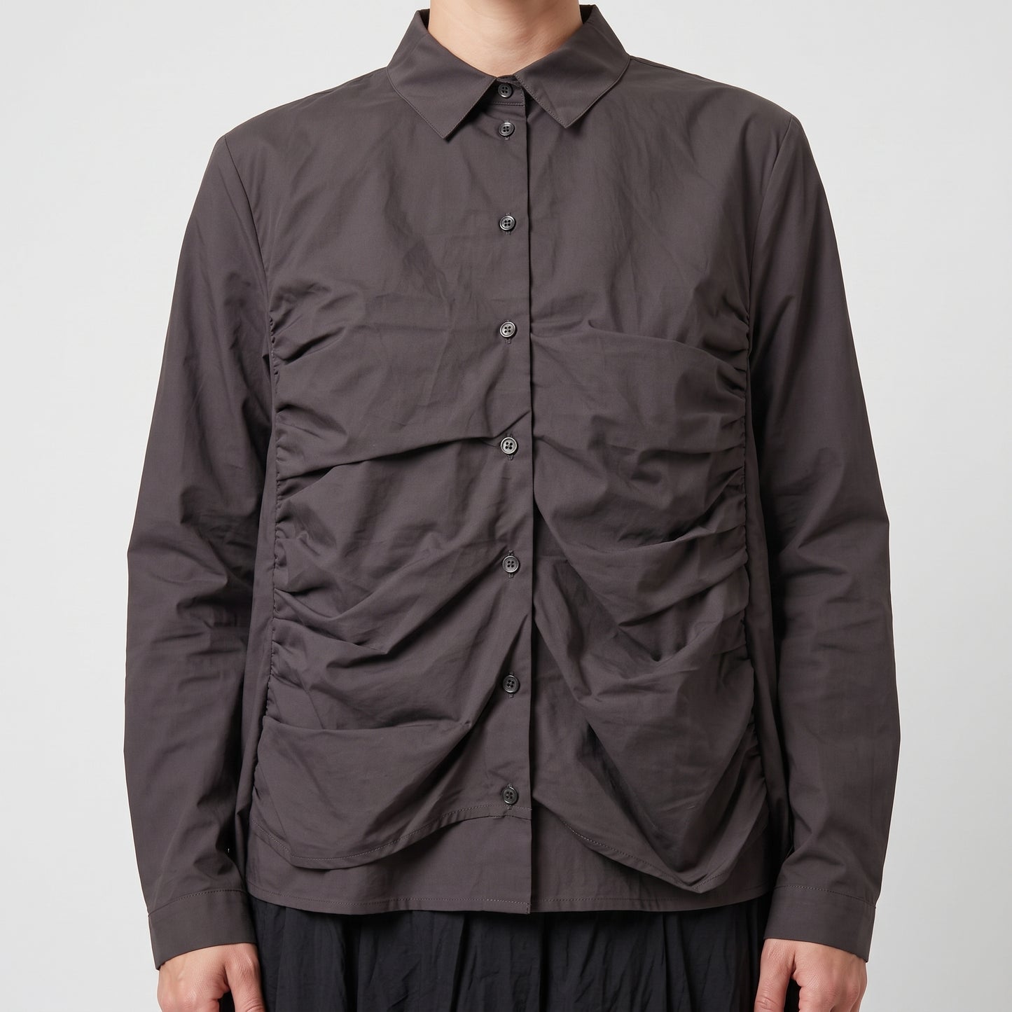 Ruched Button-Down Cotton Shirt
