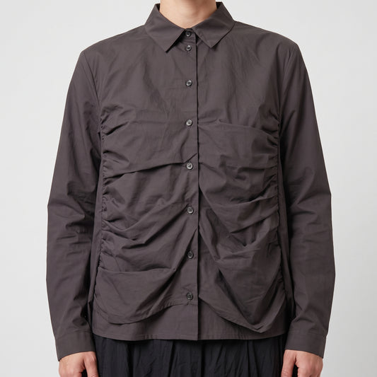 Ruched Button-Down Cotton Shirt