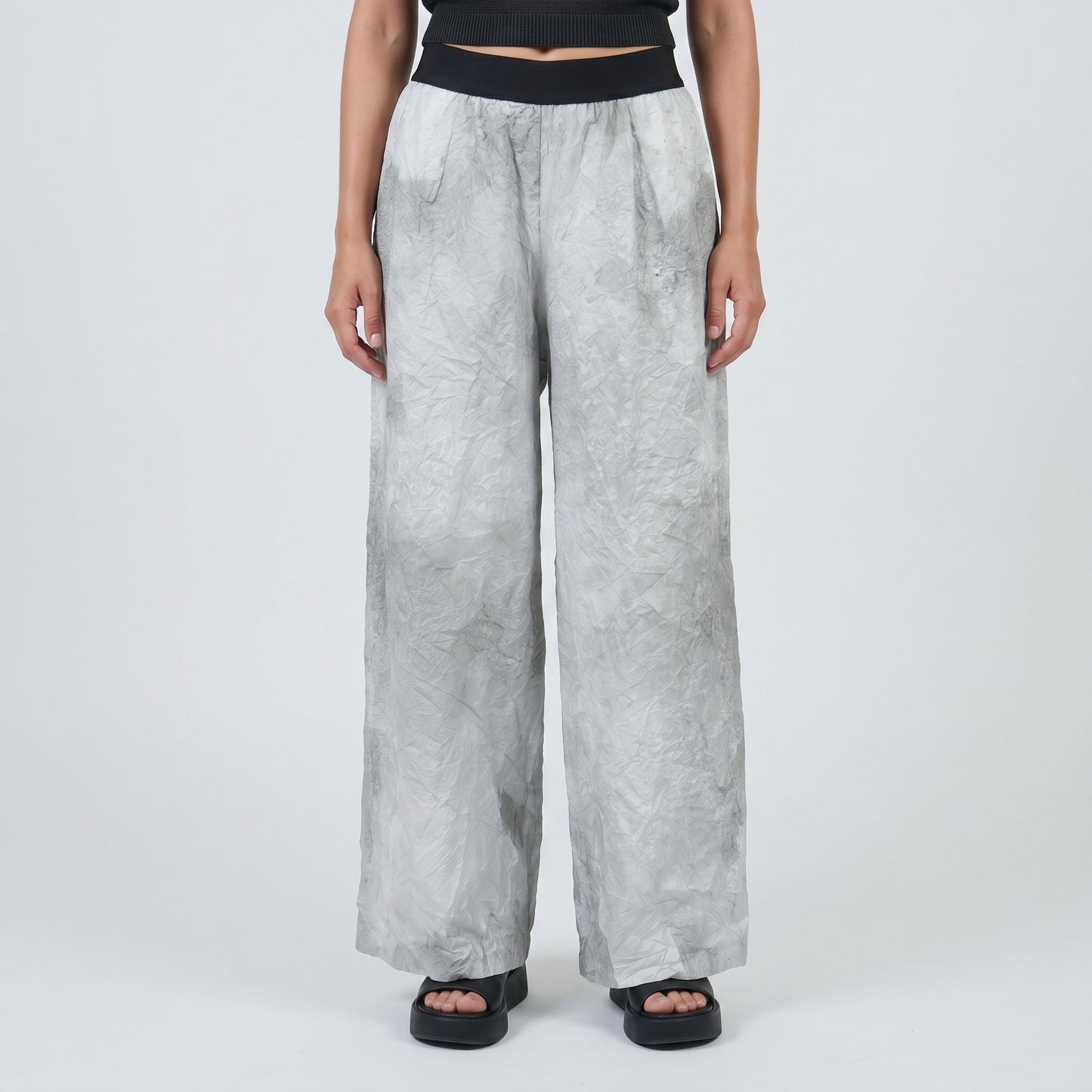 Grey Textured Wide-Leg Trousers