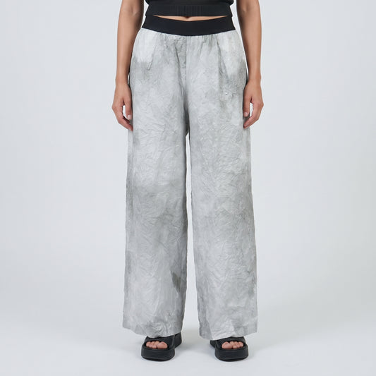 Grey Textured Wide-Leg Trousers