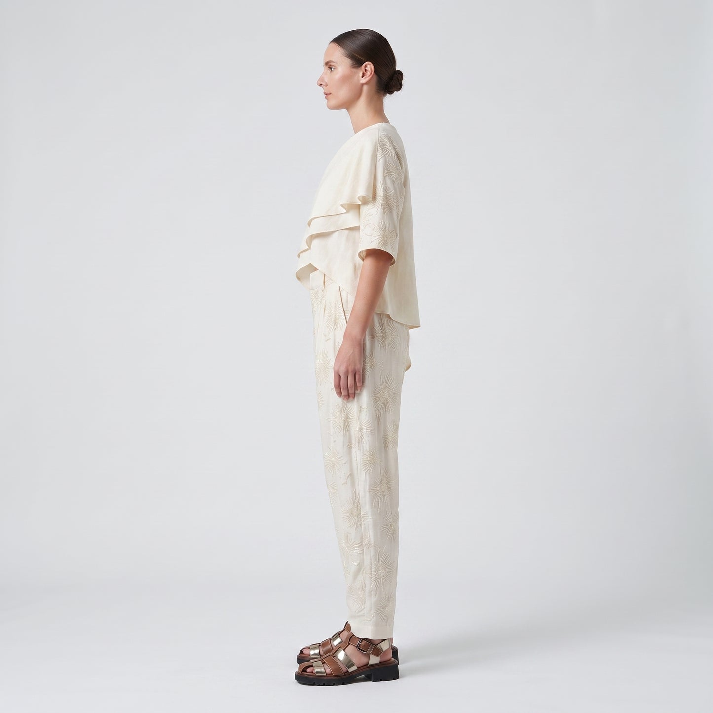 Embroidered Floral Tailored Trousers