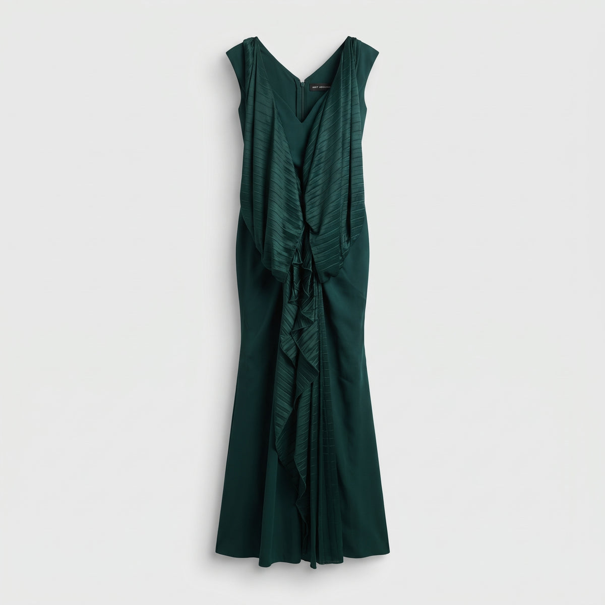 Emerald Pleated Draped Evening Gown