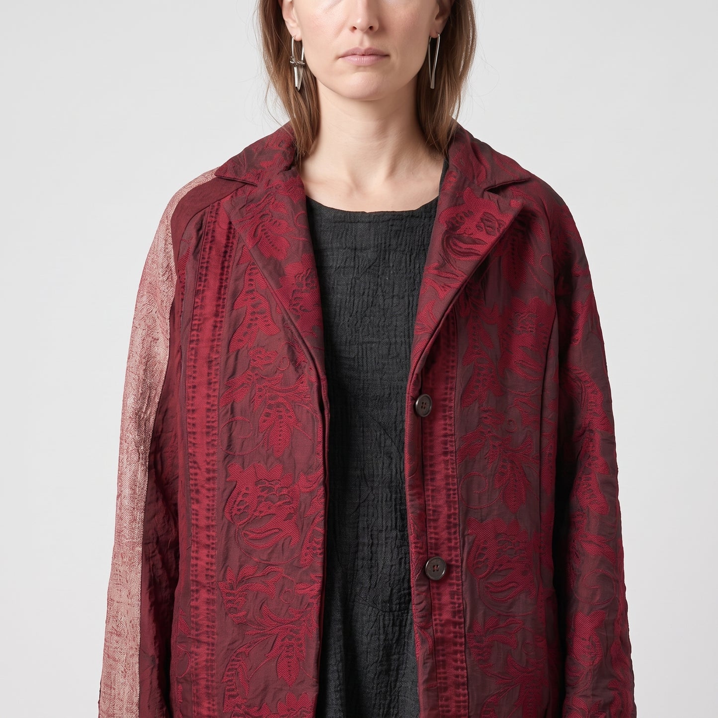 Burgundy Jacquard Tailored Jacket