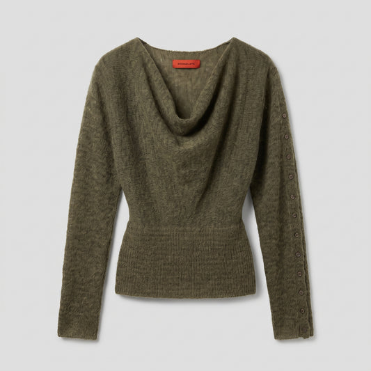 Cowl Neck Button Sleeve Sweater