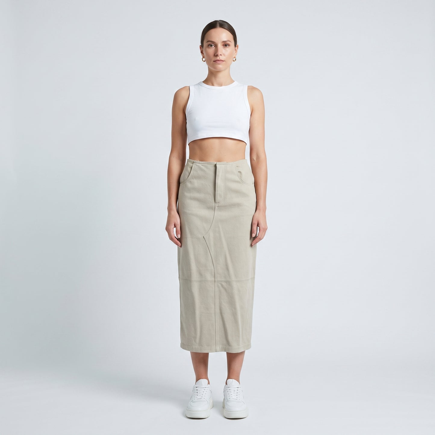 Tailored Beige Midi Skirt