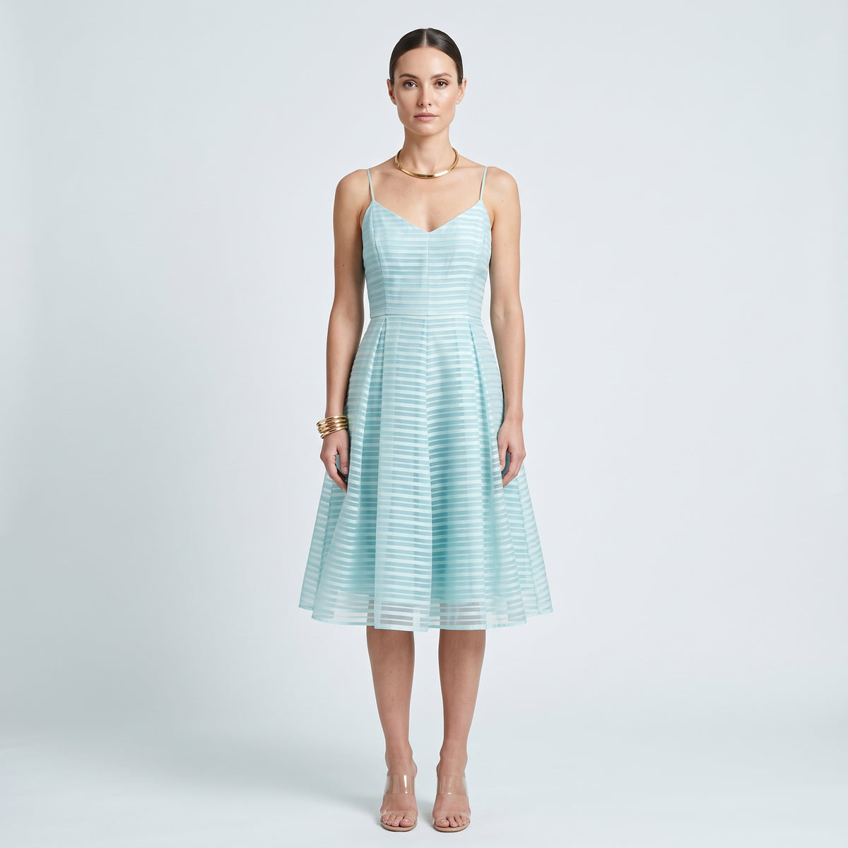 Pleated Striped Pastel A-Line Dress