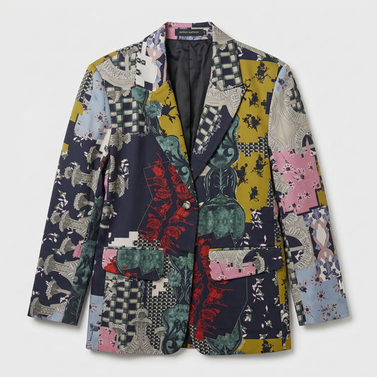 Patchwork Print Tailored Blazer