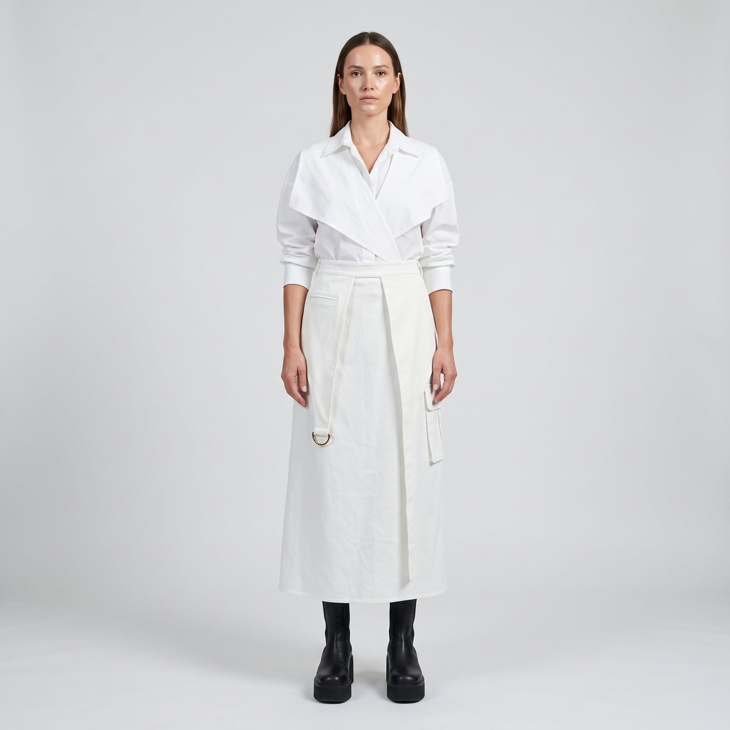 Architectural White Midi Skirt