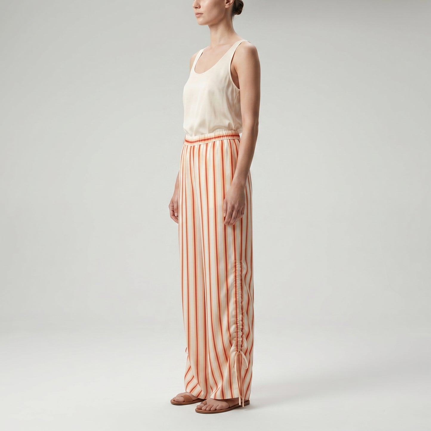 Striped Wide-Leg Drawstring Trousers