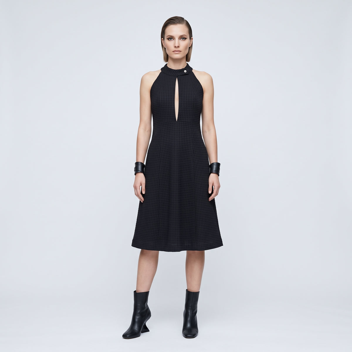 Textured Sleeveless Structured Mini Dress