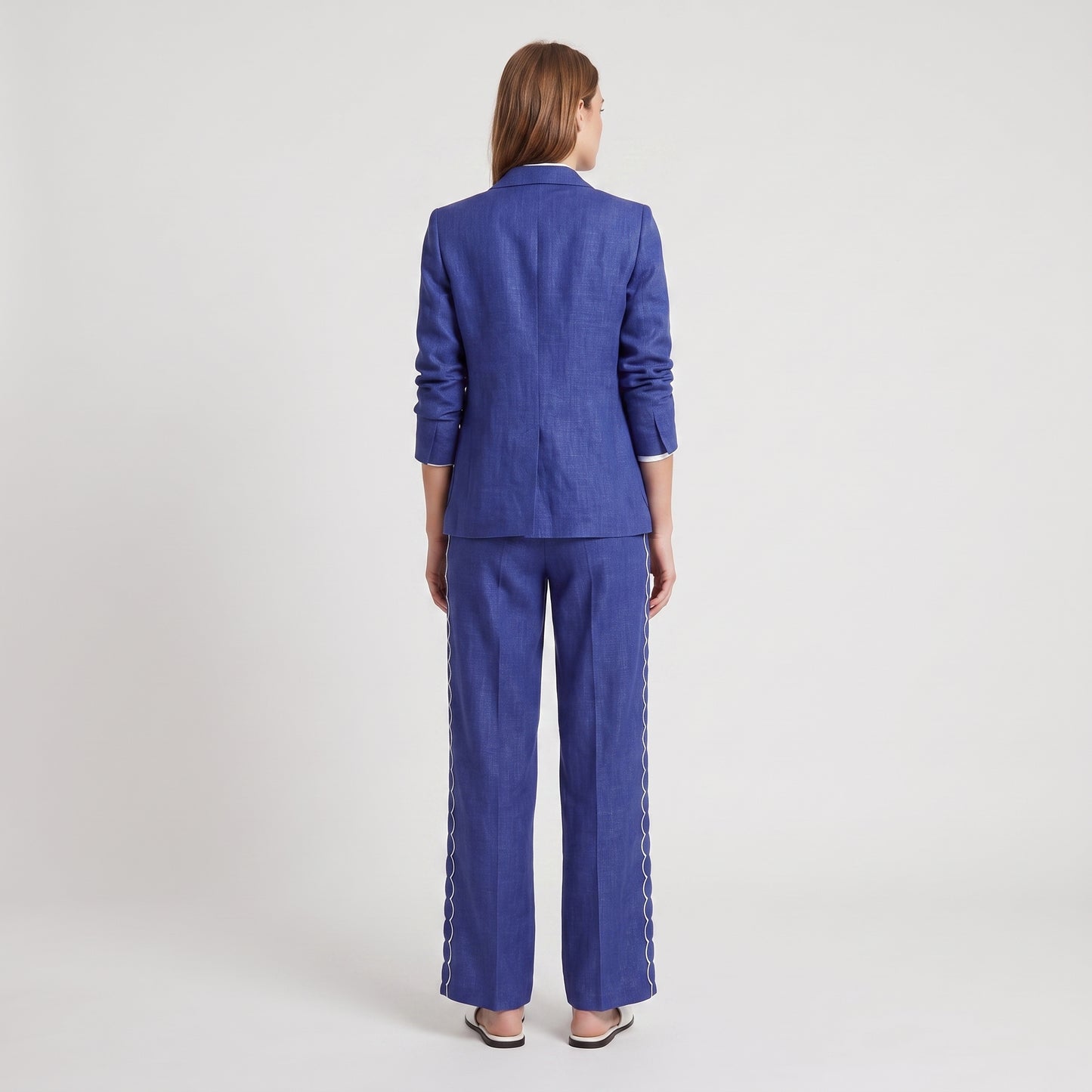 Blue Linen Scalloped Trousers