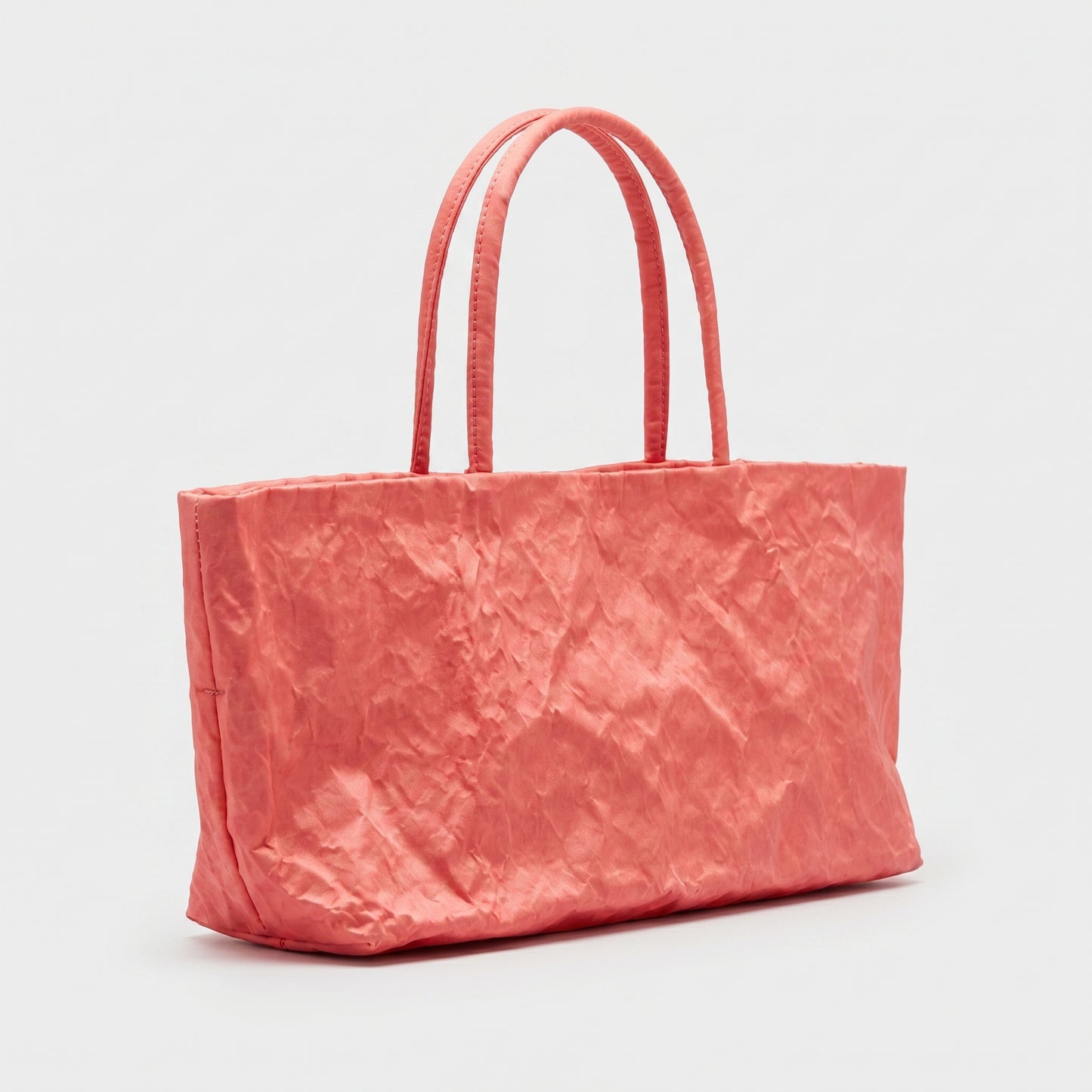 Coral Crinkled Satin Tote Bag