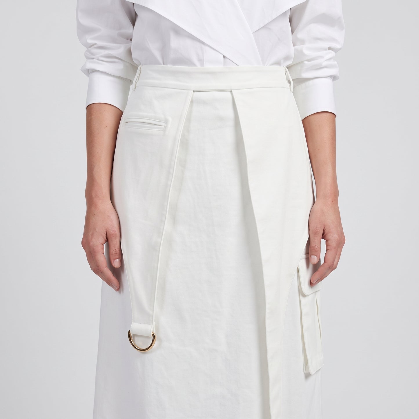 Architectural White Midi Skirt