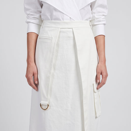 Architectural White Midi Skirt