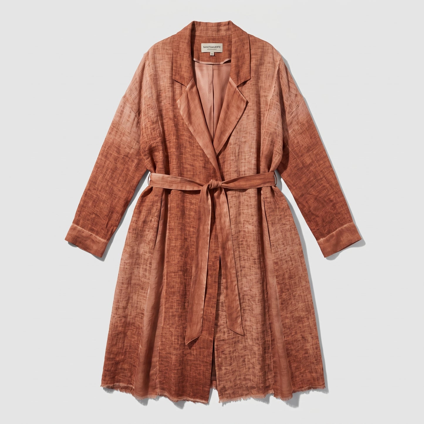 Belted Terracotta Linen Duster Coat