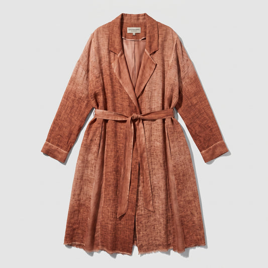 Belted Terracotta Linen Duster Coat
