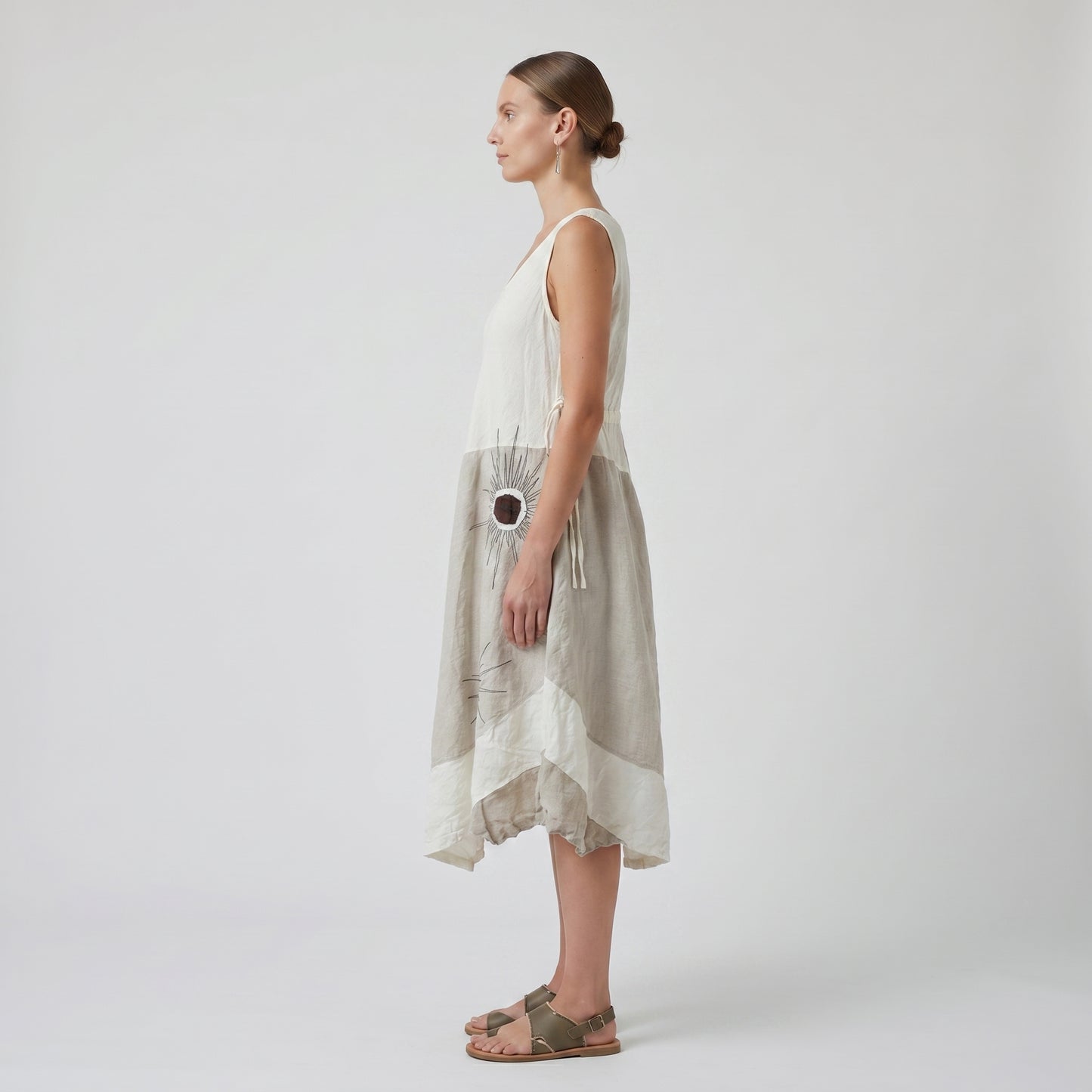 Embroidered A-Line Linen Dress