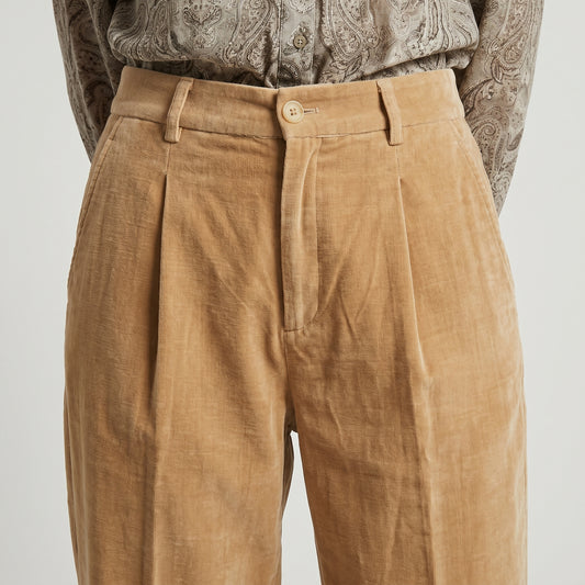 Tailored Pleated Velvet Trousers