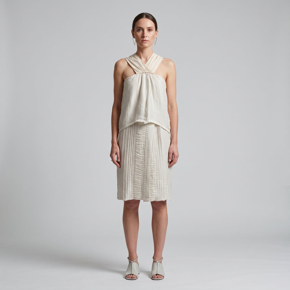 Textured Ivory Halter Neck Top
