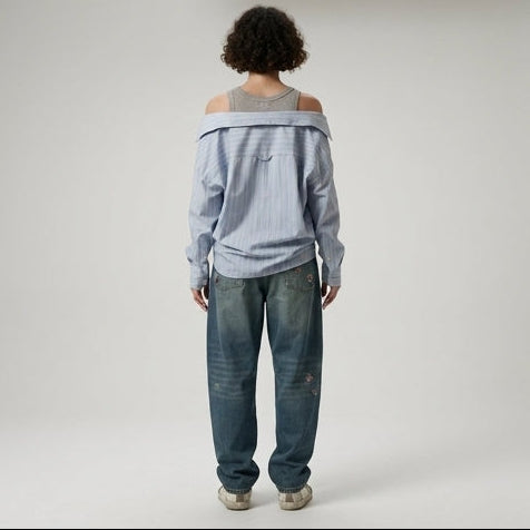 Layered Striped Poplin Shirt