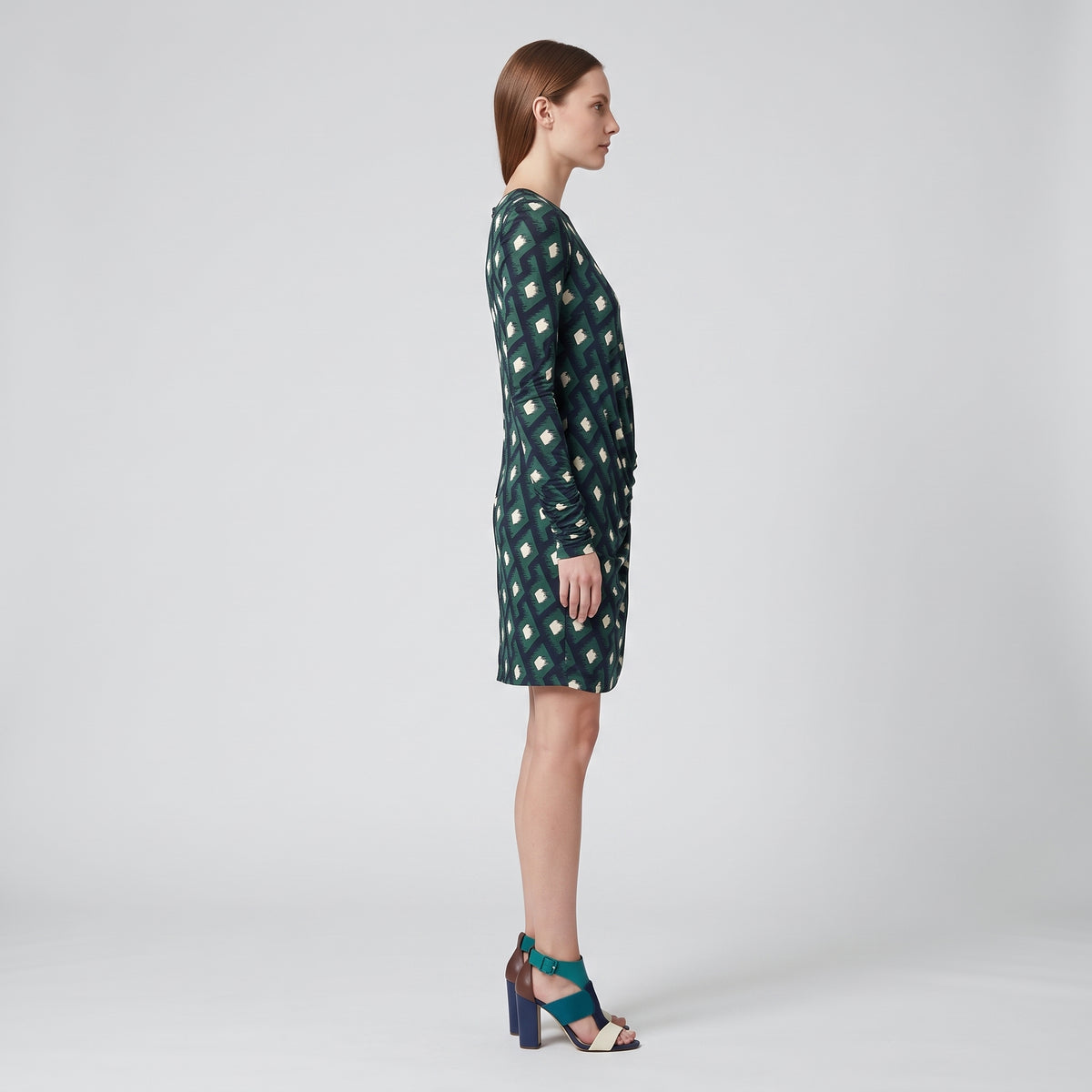 Geometric Print Ruched Mini Dress