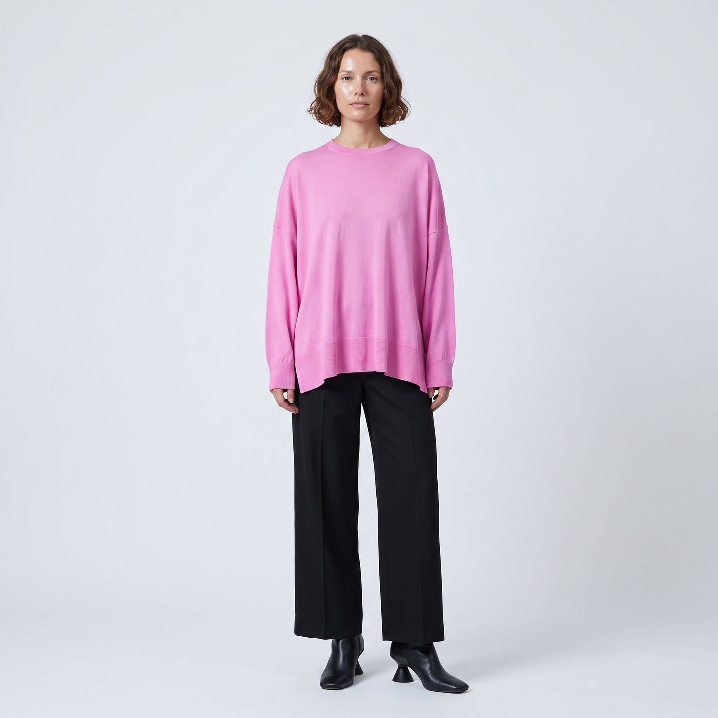 Vibrant Pink Crewneck Knit Sweater