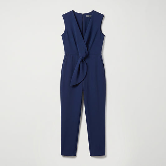 Sleeveless Knot-Front Navy Jumpsuit