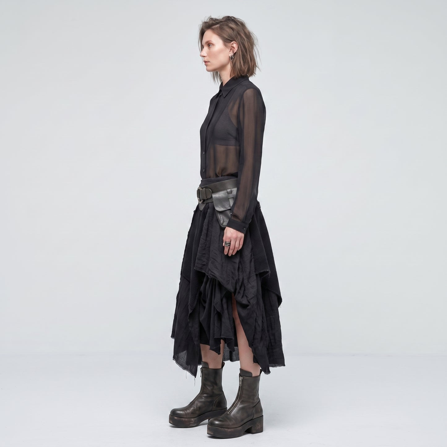 Sheer Panel Button-Down Shirt