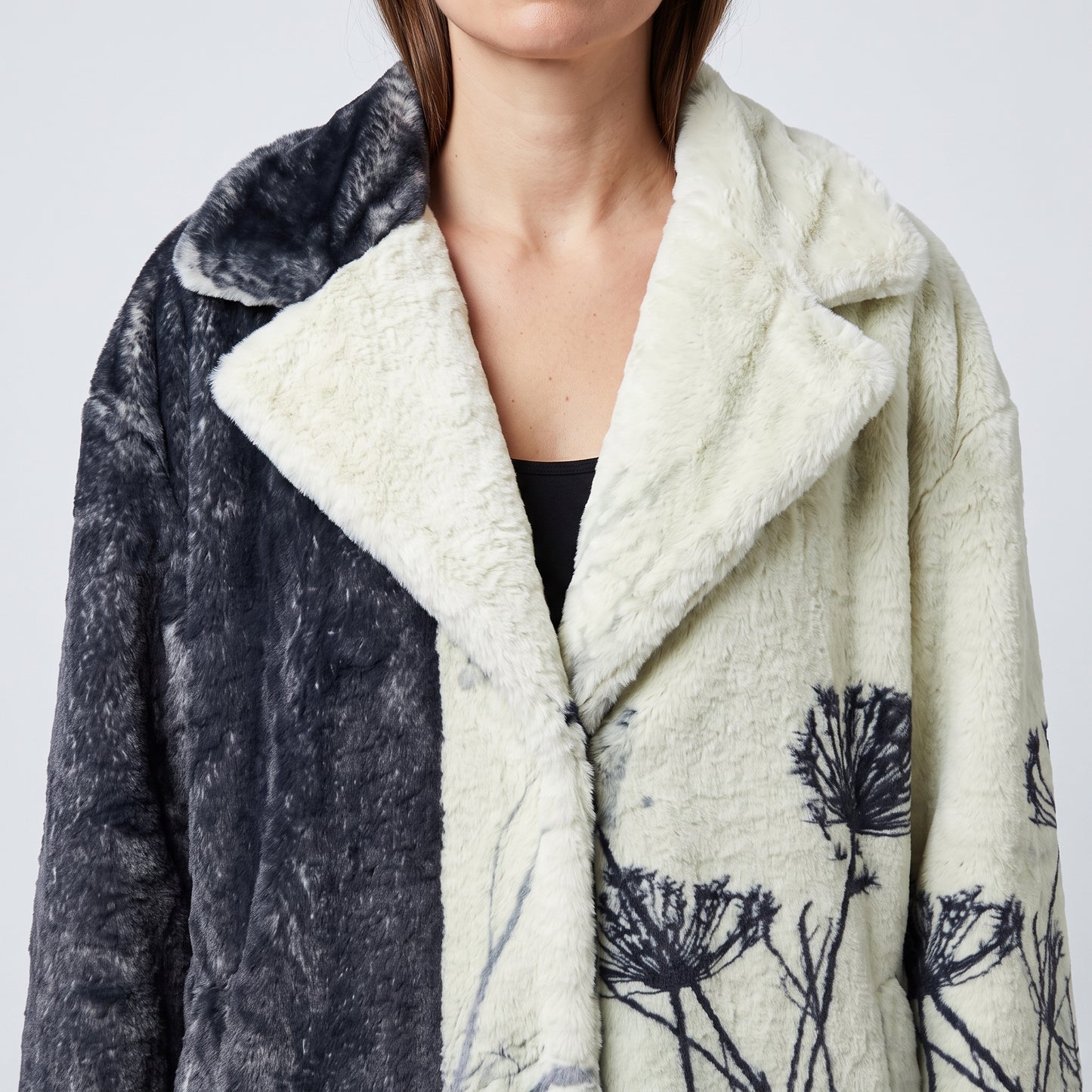 Two-Tone Printed Faux Fur Coat