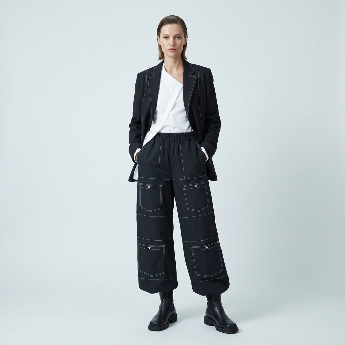 Contrast Stitch Wide Leg Trousers