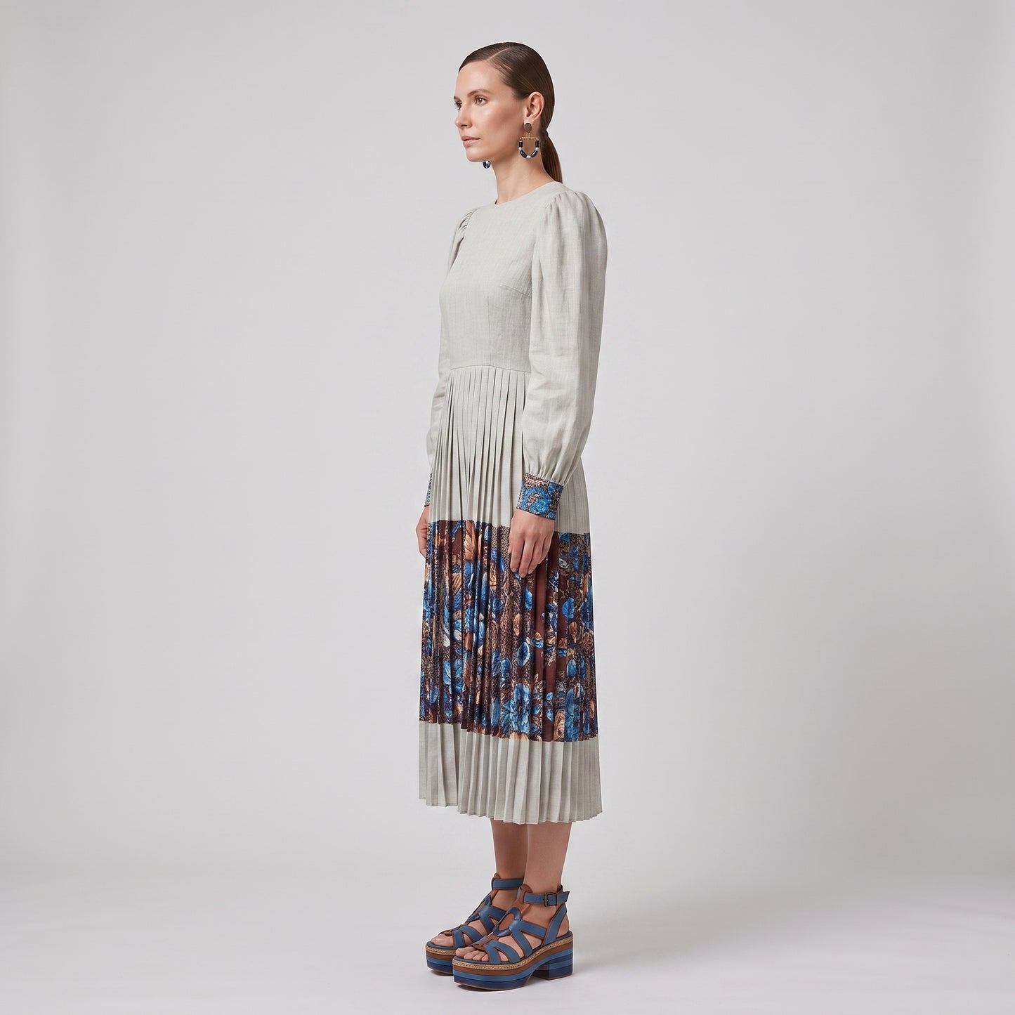 Floral Print Pleated Midi Dress