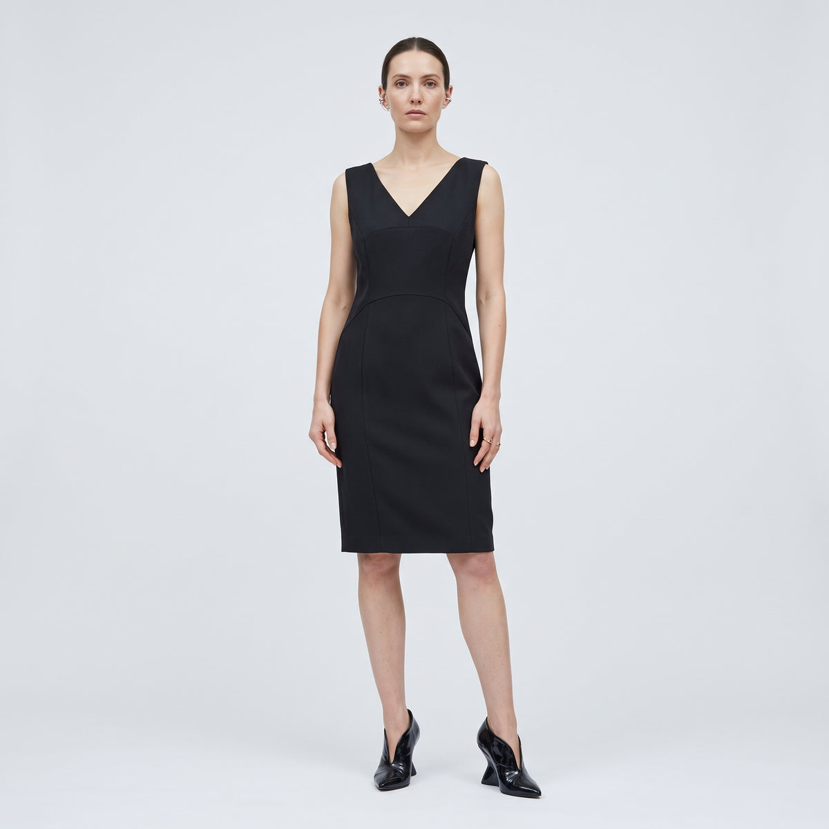Tailored V-Neck Black Dress