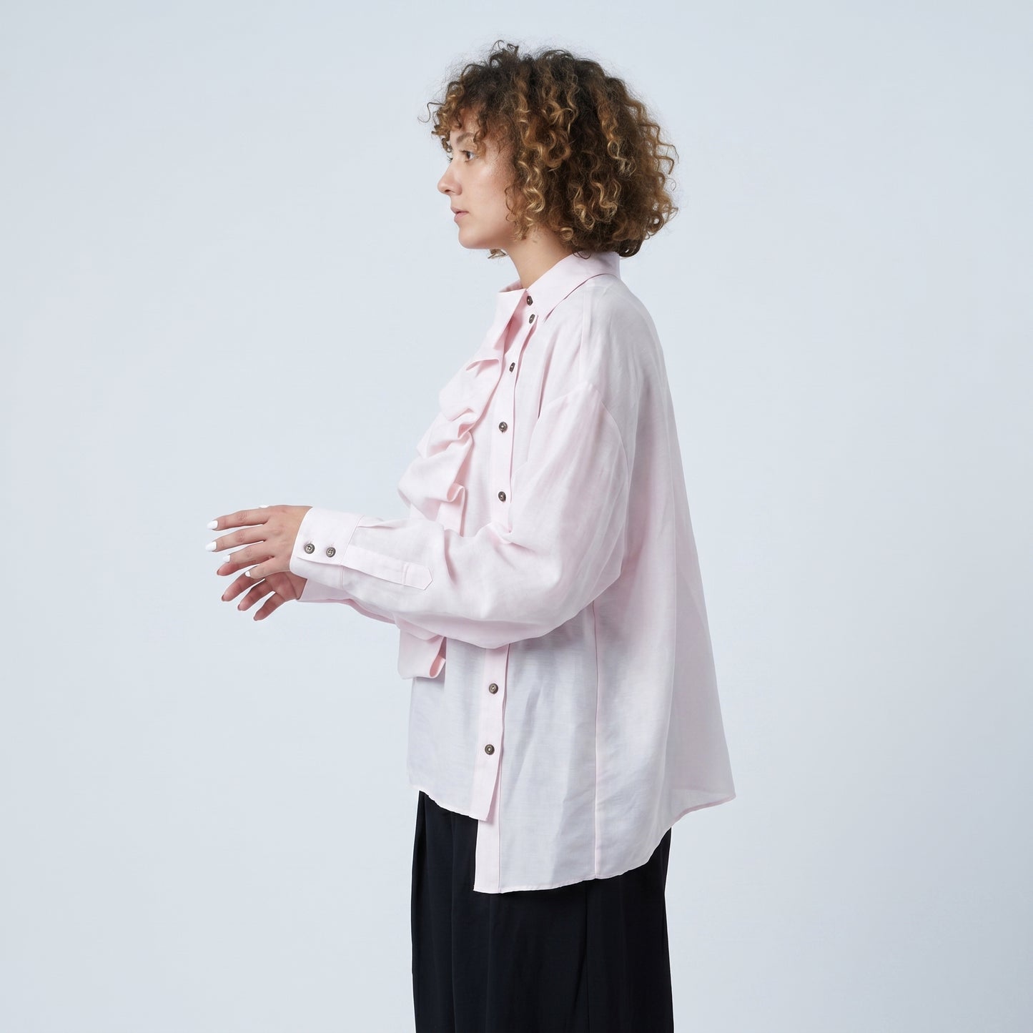 Asymmetric Ruffled Pink Blouse