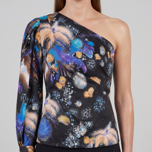 One-Shoulder Floral Printed Top