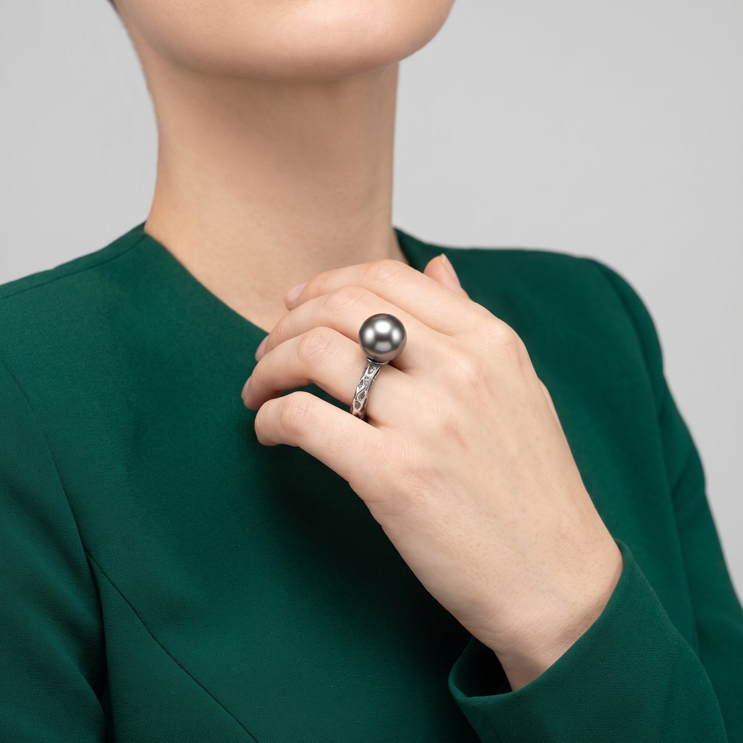 Textured Silver Pearl Statement Ring