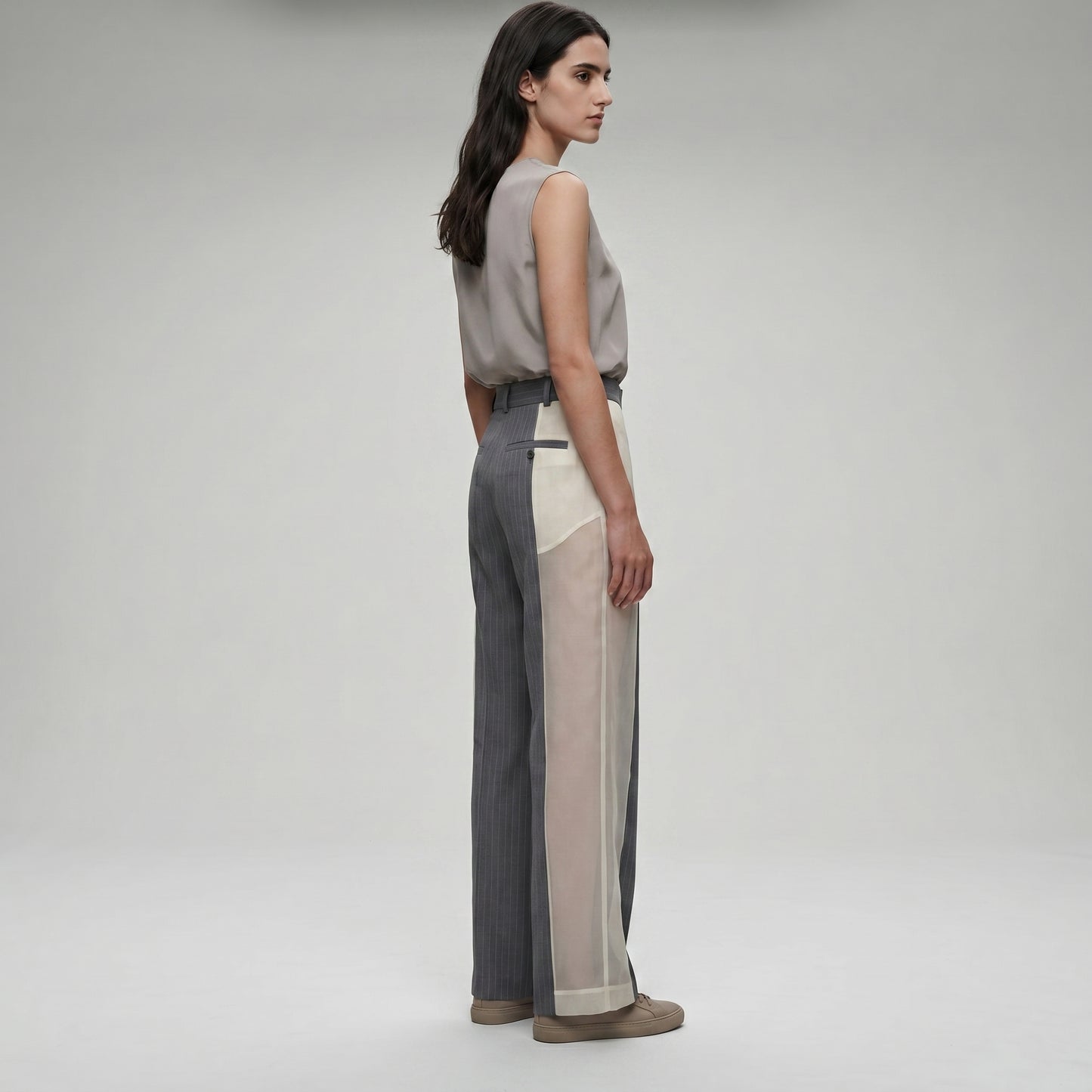 Pinstripe Paneled Tailored Trousers