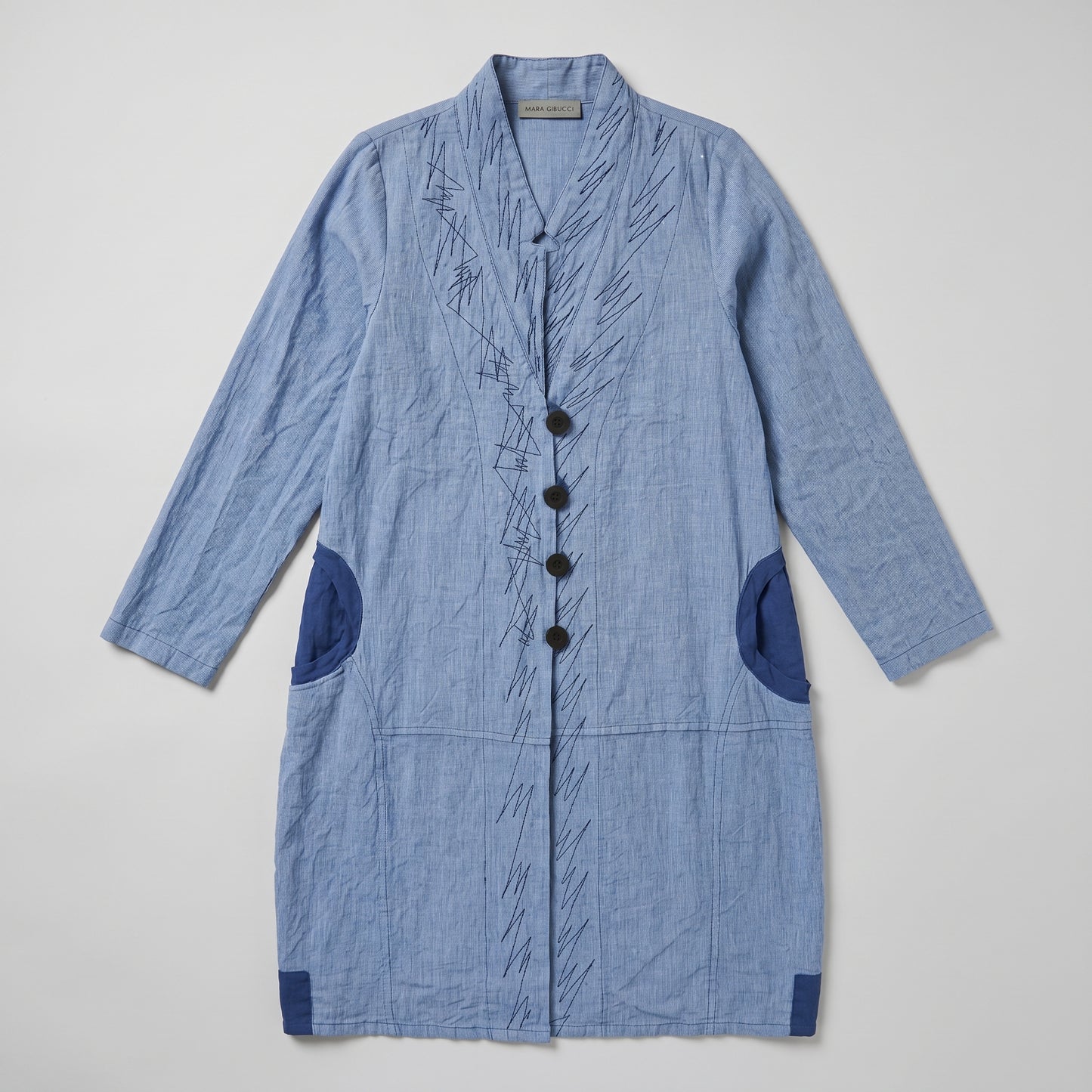 Embroidered Linen Longline Jacket