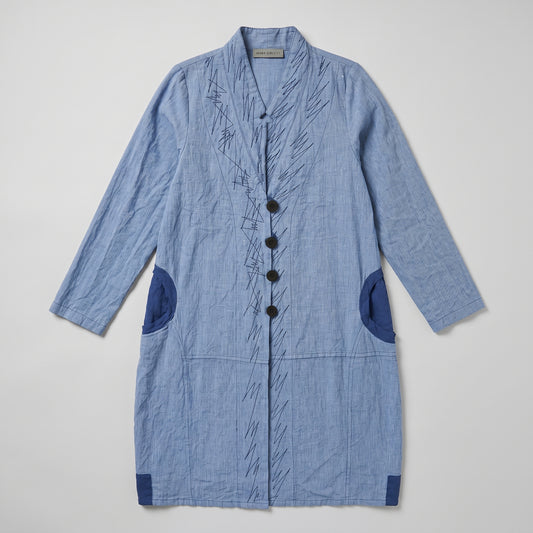 Embroidered Linen Longline Jacket
