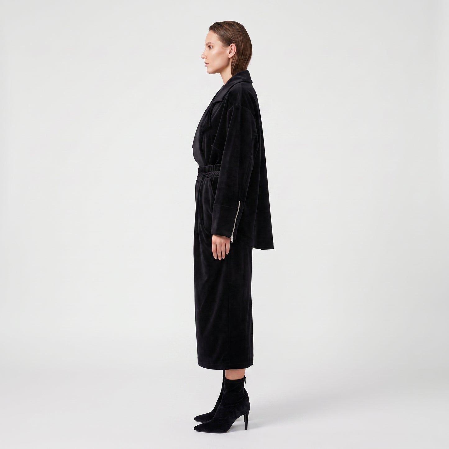Velvet Draped Midi Skirt