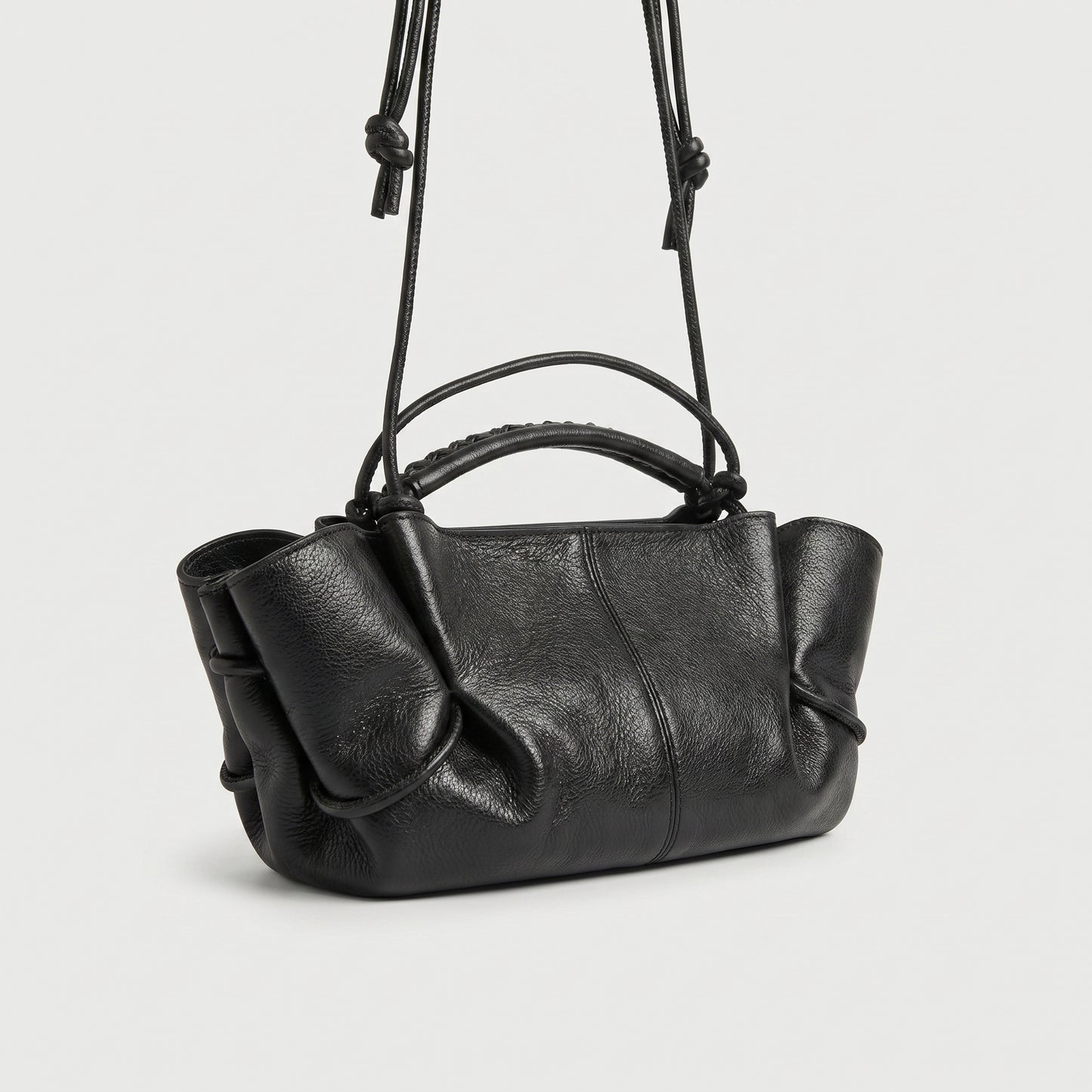 Braided Leather Ruched Mini Bag