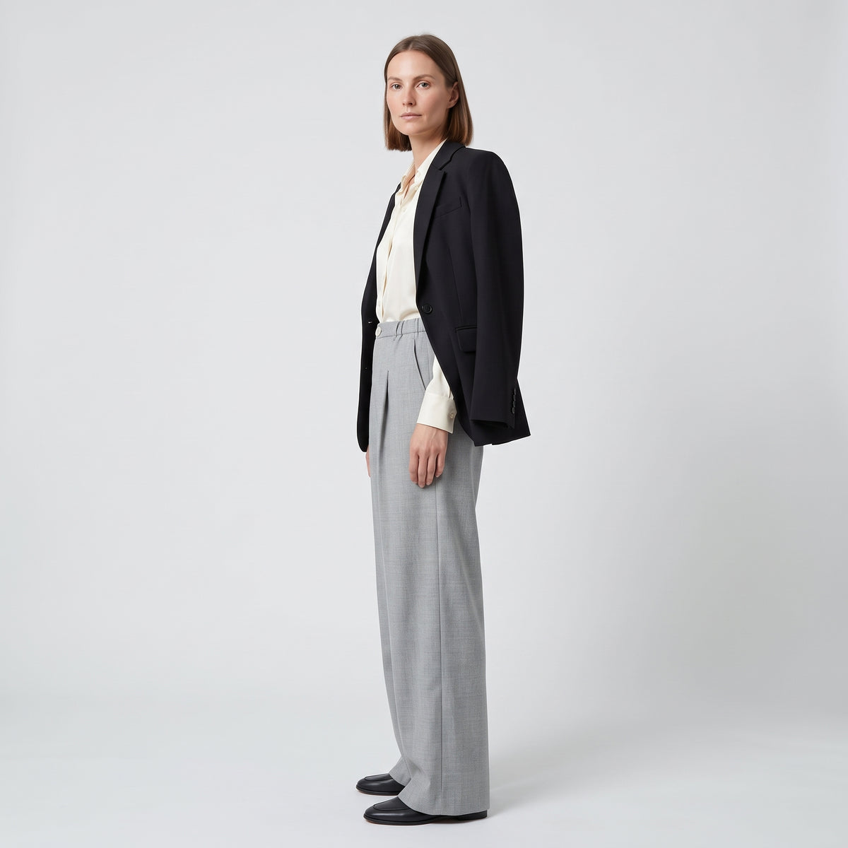 Tailored Grey Wide-Leg Trousers