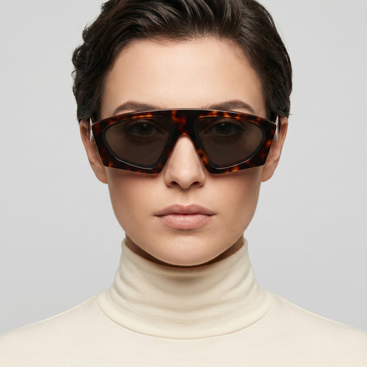 Geometric Tortoiseshell Shield Sunglasses