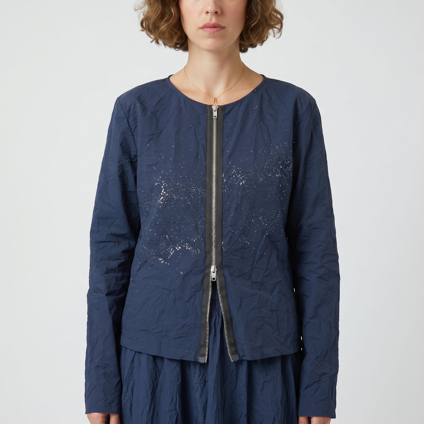 Crinkled Glitter Detail Navy Jacket